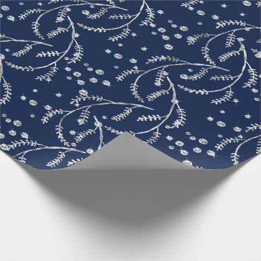 Funkelnd Twilight Blue Navy Laurel Silver Diamonds Geschenkpapier (Ecke)