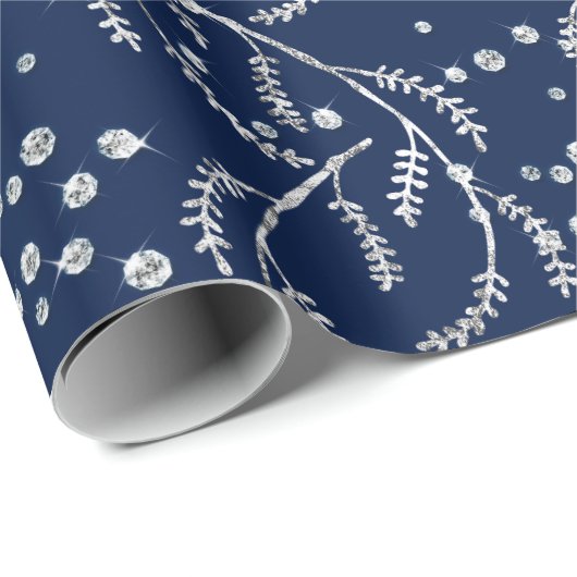 Funkelnd Twilight Blue Navy Laurel Silver Diamonds Geschenkpapier (Rolleneckpunkt)