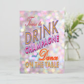 Funkelnd u. bunte Bday Zeit, Champagne zu trinken Einladung (Stehend Vorderseite)