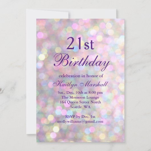 Funkelnd u. bunte Bday Zeit, Champagne zu trinken Einladung (Rückseite)