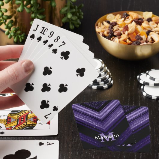 Funkelnd ultraviolette Galaxie Zickzack Monogramm Spielkarten (In Situ)