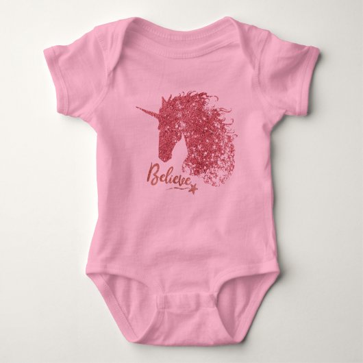 Funkelnd Unicorn-Glaube (Rose Gold) Baby Strampler (Vorderseite)