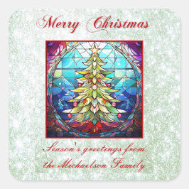 Funkelnd verketteter Weihnachtsbaum Grüner Glitzer Quadratischer Aufkleber