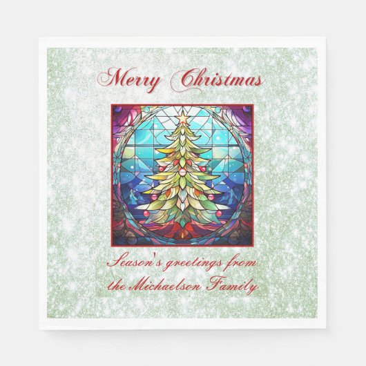 Funkelnd verketteter Weihnachtsbaum Grüner Glitzer Serviette (Vorderseite)