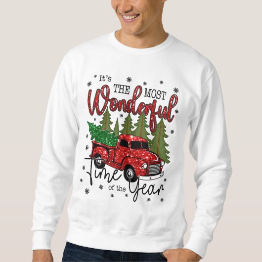 Funkelnd Vintage Truck- und Weihnachtsbäume Sweatshirt (Vorderseite)