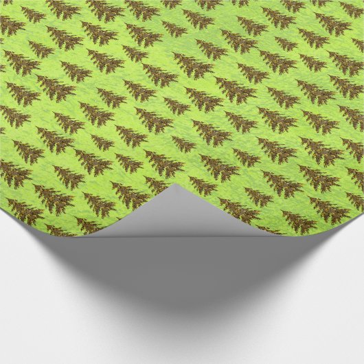 Funkelnd Weihnachtsbaum auf abstraktem Grünbuch Geschenkpapier (Ecke)