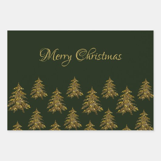 Funkelnd Weihnachtsbaum auf grünem Weihnachten Geschenkpapier Set (Vorderseite)