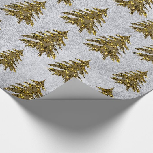 Funkelnd Weihnachtsbaum auf Silberpapier Geschenkpapier (Ecke)