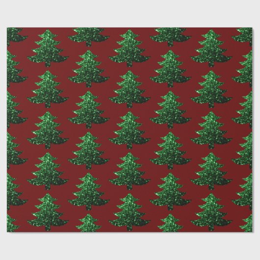 Funkelnd Weihnachtsbaum grün Dunkelrot Muster Geschenkpapier (Flach)