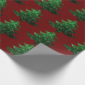 Funkelnd Weihnachtsbaum grün Dunkelrot Muster Geschenkpapier (Ecke)