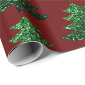 Funkelnd Weihnachtsbaum grün Dunkelrot Muster Geschenkpapier (Rolleneckpunkt)