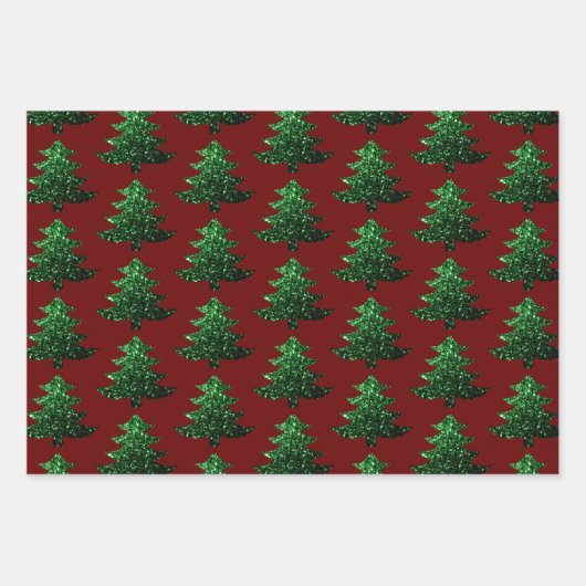 Funkelnd Weihnachtsbaum grün Dunkelrot Muster Geschenkpapier Set (Vorderseite 3)
