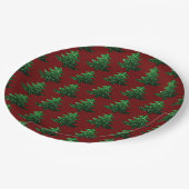 Funkelnd Weihnachtsbaum grün Dunkelrot Muster Pappteller (Schrägansicht)