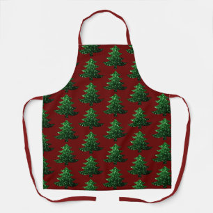 Funkelnd Weihnachtsbaum grün Dunkelrot Muster Schürze
