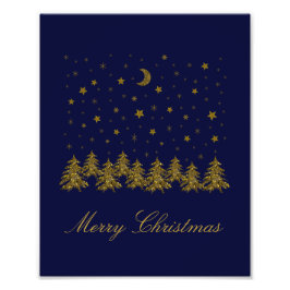 Funkelnd Weihnachtsbaum, Mond, blaue Sterne Fotodruck
