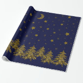 Funkelnd Weihnachtsbaum, Mond, blaue Sterne Geschenkpapier (Ungerollt)