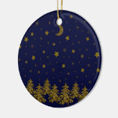 Funkelnd Weihnachtsbaum, Mond, blaue Sterne Keramik Ornament (Links)