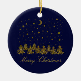 Funkelnd Weihnachtsbaum, Mond, blaue Sterne Keramik Ornament