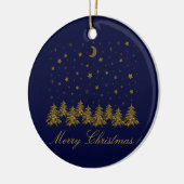 Funkelnd Weihnachtsbaum, Mond, blaue Sterne Keramik Ornament (Links)