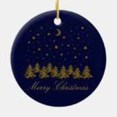 Funkelnd Weihnachtsbaum, Mond, blaue Sterne Keramik Ornament (Hinten)