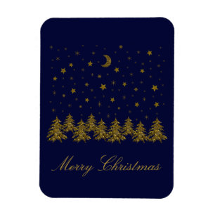 Funkelnd Weihnachtsbaum, Mond, blaue Sterne Magnet