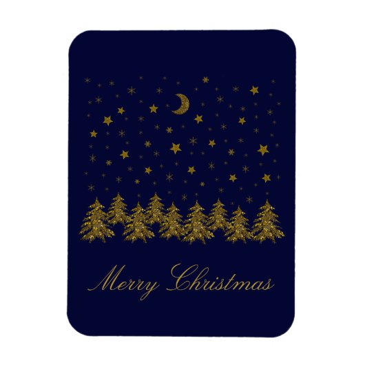 Funkelnd Weihnachtsbaum, Mond, blaue Sterne Magnet (Vertikal)