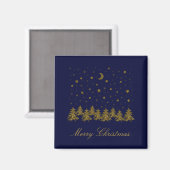 Funkelnd Weihnachtsbaum, Mond, blaue Sterne Magnet (Vorderseite/Rückseite)