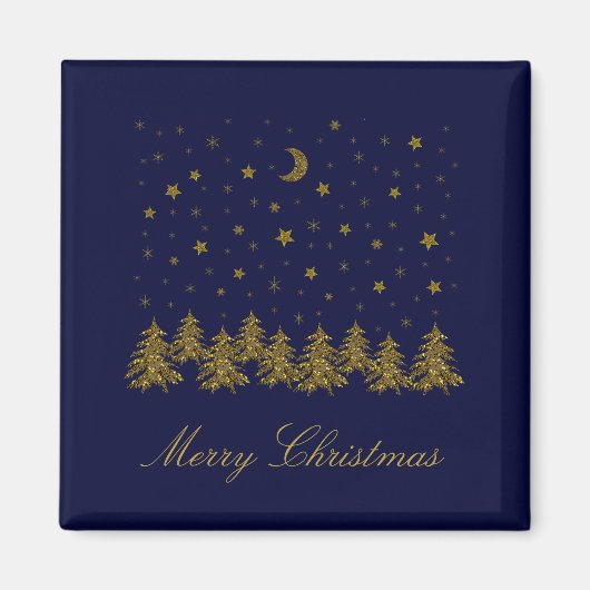 Funkelnd Weihnachtsbaum, Mond, blaue Sterne Magnet (Vorne)