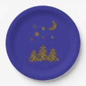 Funkelnd Weihnachtsbaum, Mond, blaue Sterne Pappteller (Vorderseite)