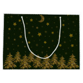 Funkelnd Weihnachtsbaum, Mond, grüne Sterne Große Geschenktüte (Rückseite)