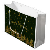 Funkelnd Weihnachtsbaum, Mond, grüne Sterne Große Geschenktüte (Vorderseite Schrägansicht)