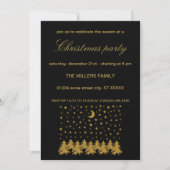 Funkelnd Weihnachtsbaum, Mond, schwarze Sterne Einladung (Vorderseite)