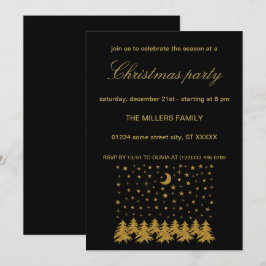 Funkelnd Weihnachtsbaum, Mond, schwarze Sterne Einladung