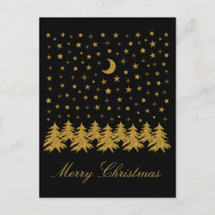 Funkelnd Weihnachtsbaum, Mond, schwarze Sterne Feiertagspostkarte
