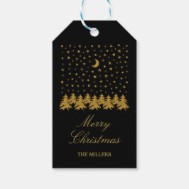 Funkelnd Weihnachtsbaum, Mond, schwarze Sterne Geschenkanhänger