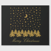 Funkelnd Weihnachtsbaum, Mond, schwarze Sterne Geschenkpapier (Flach)