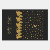Funkelnd Weihnachtsbaum, Mond, schwarze Sterne Geschenkpapier Set (Vorderseite 3)