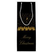 Funkelnd Weihnachtsbaum, Mond, schwarze Sterne Geschenktüte Für Weinflaschen (Rückseite)