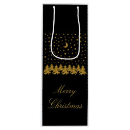 Funkelnd Weihnachtsbaum, Mond, schwarze Sterne Geschenktüte Für Weinflaschen