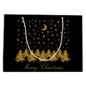 Funkelnd Weihnachtsbaum, Mond, schwarze Sterne Große Geschenktüte (Rückseite)