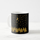 Funkelnd Weihnachtsbaum, Mond, schwarze Sterne Kaffeetasse (Vorderseite Links)