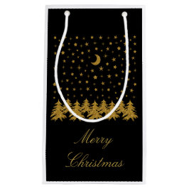 Funkelnd Weihnachtsbaum, Mond, schwarze Sterne Kleine Geschenktüte