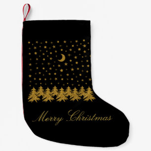 Funkelnd Weihnachtsbaum, Mond, schwarze Sterne Kleiner Weihnachtsstrumpf