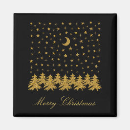 Funkelnd Weihnachtsbaum, Mond, schwarze Sterne Magnet