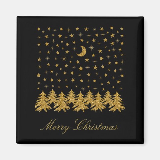 Funkelnd Weihnachtsbaum, Mond, schwarze Sterne Magnet (Vorne)