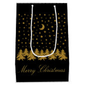 Funkelnd Weihnachtsbaum, Mond, schwarze Sterne Mittlere Geschenktüte (Rückseite)