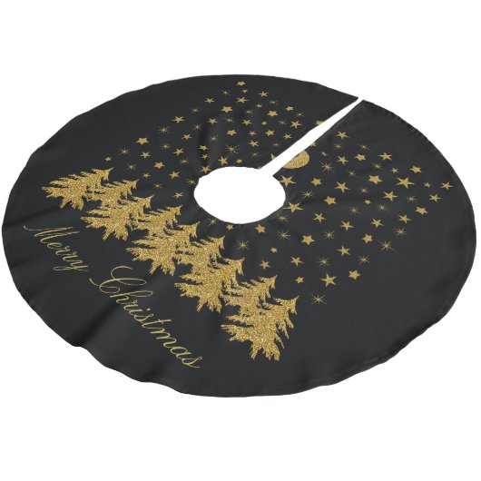 Funkelnd Weihnachtsbaum, Mond, schwarze Sterne Polyester Weihnachtsbaumdecke (Schrägansicht)