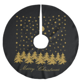 Funkelnd Weihnachtsbaum, Mond, schwarze Sterne Polyester Weihnachtsbaumdecke