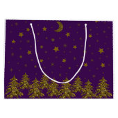 Funkelnd Weihnachtsbaum, Mond, Sterne auf lila Große Geschenktüte (Rückseite)