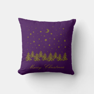 Funkelnd Weihnachtsbaum, Mond, Sterne auf lila Kissen